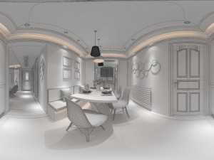 panoramic contemporary style kitchen with kitchen space 03 3D Модель