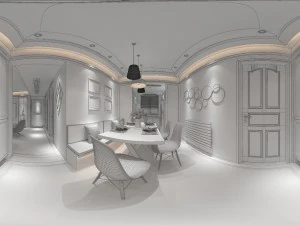 panoramic contemporary style kitchen with kitchen space 03 3D Model