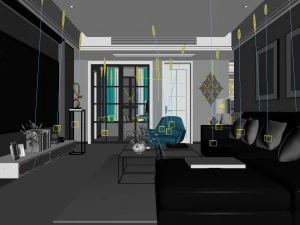 panoramic contemporary style kitchen with kitchen space 03 3D Model