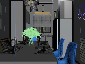 panoramic contemporary style kitchen with kitchen space 03 3D Модель
