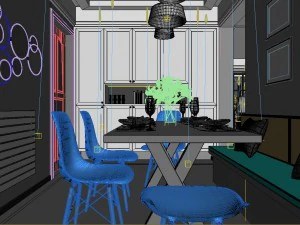 panoramic contemporary style kitchen with kitchen space 03 3D Model