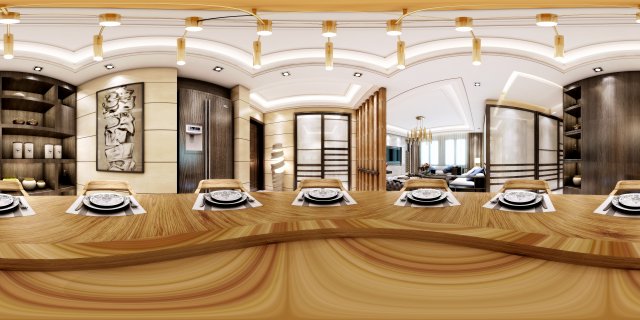 panoramic contemporary style kitchen with kitchen space 04 Modello 3D .c4d .max .obj .3ds .fbx .stl .blend 