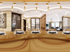 panoramic contemporary style kitchen with kitchen space 04 Model 3D