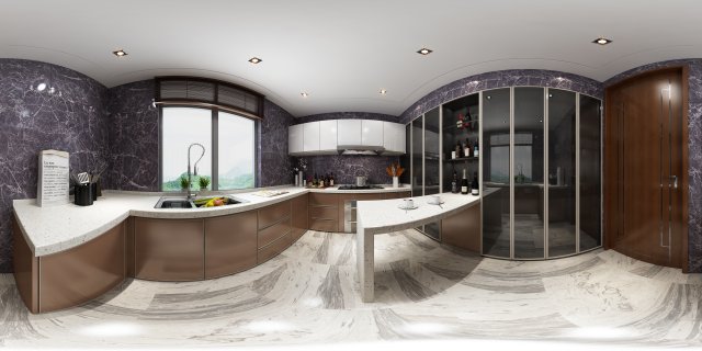 panoramic contemporary style dining room kitchen space 05 Modelo 3D .c4d .max .obj .3ds .fbx .stl .blend 