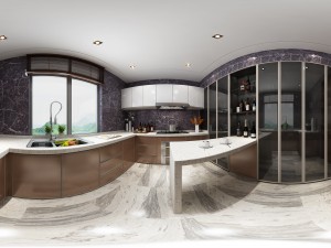 panoramic contemporary style dining room kitchen space 05 Model 3D