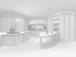 panoramic contemporary style dining room kitchen space 05 Modelo 3D