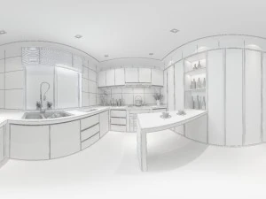 panoramic contemporary style dining room kitchen space 05 3D Model