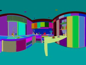 panoramic contemporary style dining room kitchen space 05 3D Model