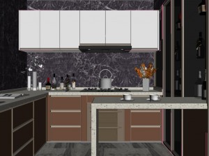 panoramic contemporary style dining room kitchen space 05 Modelo 3D