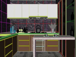 panoramic contemporary style dining room kitchen space 05 3D Model