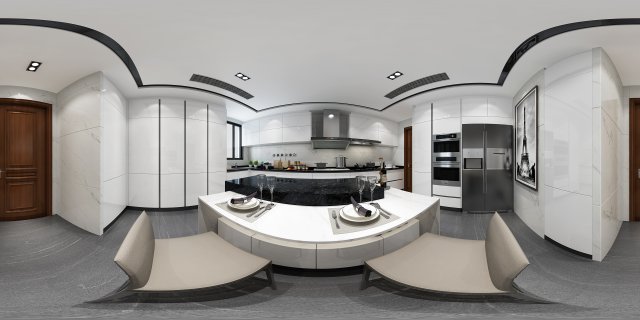 panoramic contemporary style dining room kitchen space 06 3D Модель .c4d .max .obj .3ds .fbx .stl .blend 
