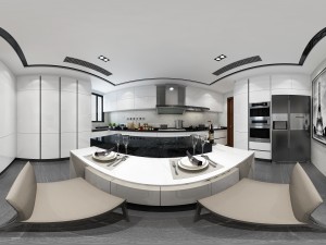 panoramic contemporary style dining room kitchen space 06 3D Model