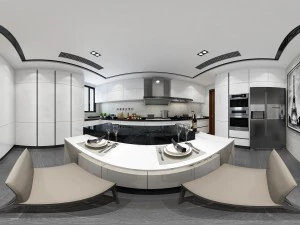 panoramic contemporary style dining room kitchen space 06 3D Model