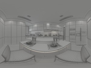 panoramic contemporary style dining room kitchen space 06 3D Модель