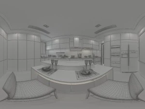 panoramic contemporary style dining room kitchen space 06 3D Model