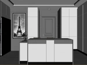 panoramic contemporary style dining room kitchen space 06 3D Model