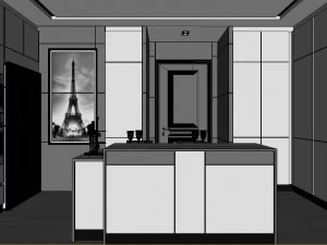 panoramic contemporary style dining room kitchen space 06 3D Model
