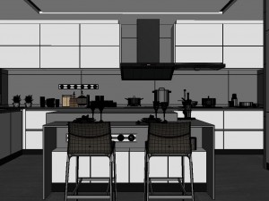 panoramic contemporary style dining room kitchen space 06 3D Модель