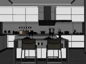 panoramic contemporary style dining room kitchen space 06 3D Model