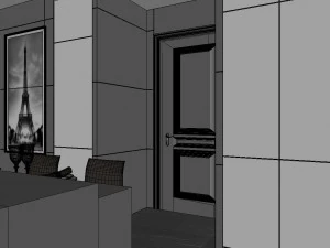 panoramic contemporary style dining room kitchen space 06 3D Model