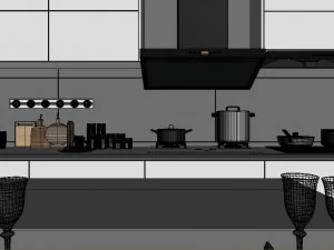 panoramic contemporary style dining room kitchen space 06 3D Model