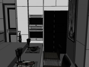 panoramic contemporary style dining room kitchen space 06 3D Модель