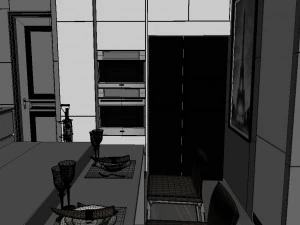 panoramic contemporary style dining room kitchen space 06 3D Model