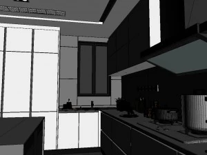 panoramic contemporary style dining room kitchen space 06 3D Model