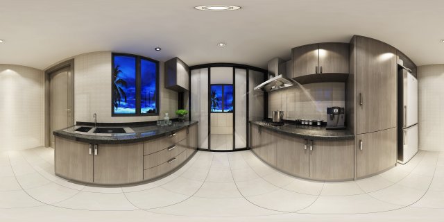 panoramic contemporary style kitchen with kitchen space 07 3D Модель .c4d .max .obj .3ds .fbx .stl .blend 