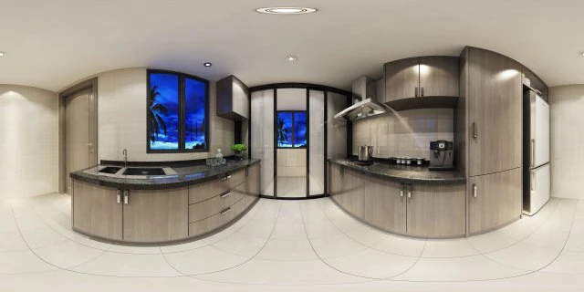 panoramic contemporary style kitchen with kitchen space 07 3D Model .c4d .max .obj .3ds .fbx .stl .blend 
