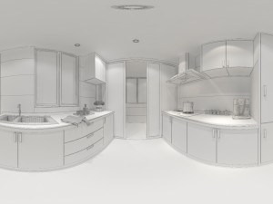 panoramic contemporary style kitchen with kitchen space 07 3D Модель
