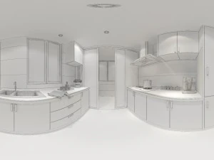 panoramic contemporary style kitchen with kitchen space 07 3D Model