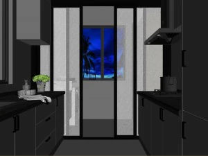 panoramic contemporary style kitchen with kitchen space 07 3D Model