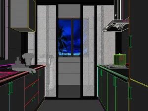 panoramic contemporary style kitchen with kitchen space 07 3D Model