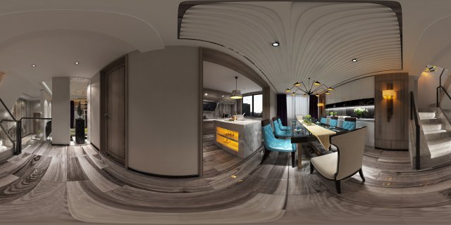 panoramic contemporary style kitchen with kitchen space 08 3D Model .c4d .max .obj .3ds .fbx .stl .blend 
