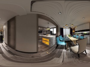 panoramic contemporary style kitchen with kitchen space 08 Modèle 3D