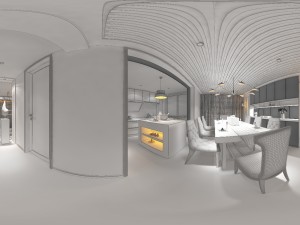 panoramic contemporary style kitchen with kitchen space 08 3D Model