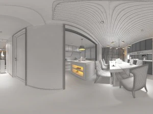 panoramic contemporary style kitchen with kitchen space 08 3D Model