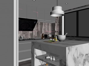 panoramic contemporary style kitchen with kitchen space 08 3D Model