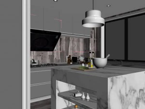 panoramic contemporary style kitchen with kitchen space 08 3D Model