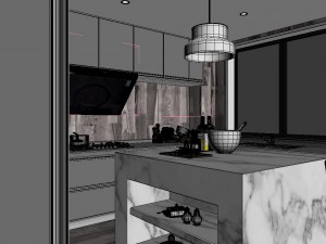 panoramic contemporary style kitchen with kitchen space 08 3D Model
