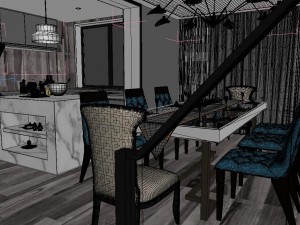 panoramic contemporary style kitchen with kitchen space 08 3D Model
