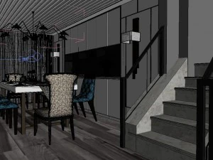 panoramic contemporary style kitchen with kitchen space 08 3D Model