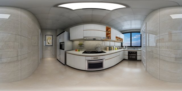 panoramic contemporary style dining room kitchen space 09 3D Модель .c4d .max .obj .3ds .fbx .stl .blend 