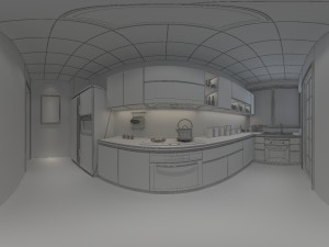 panoramic contemporary style dining room kitchen space 09 3D Модель