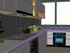 panoramic contemporary style dining room kitchen space 09 3D Модель