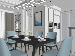 panoramic contemporary style dining room kitchen space 10 3D Model
