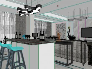 panoramic contemporary style dining room kitchen space 10 3D Model
