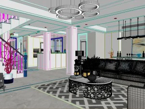 panoramic contemporary style dining room kitchen space 10 3D Model
