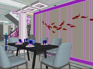 panoramic contemporary style dining room kitchen space 10 3D 模型
